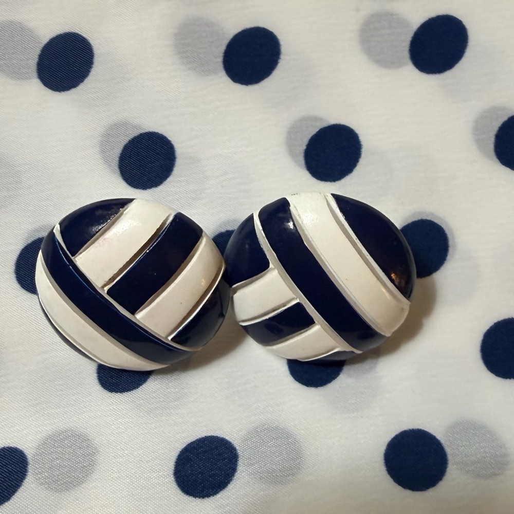Vintage Wooden Navy and White Striped Earrings